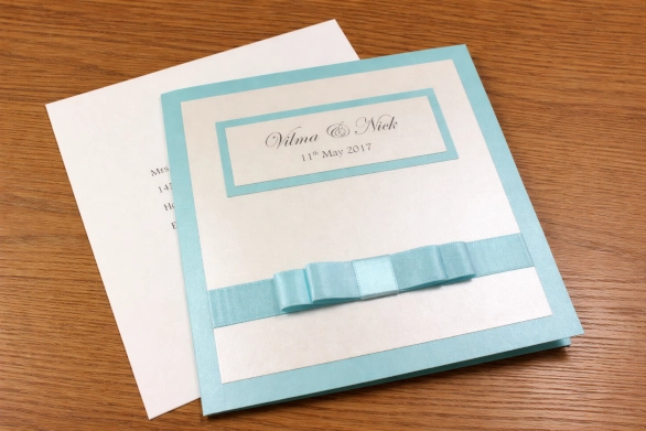 Affordable Flat Layered Ribbon Classic Ivory Simple Elegant Classic Fold Colourful Wedding Invitation

