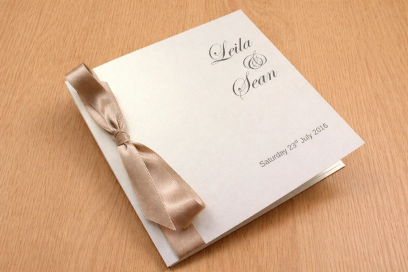 Affordable Tied Ribbon Classic White Simple Elegant Classic Fold Wedding Invitation
