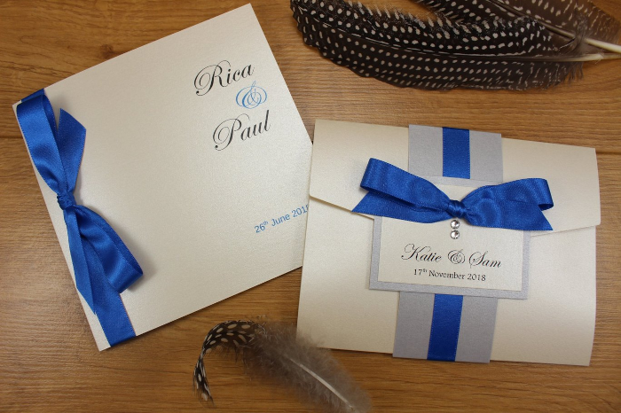 Classic Bow Wedding Invitation Royal Blue