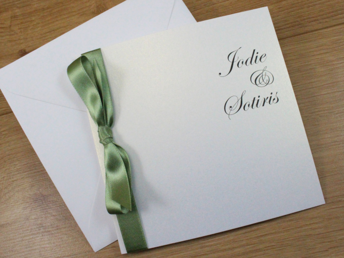 inexpensive Classic Bow Wedding invitation handmade in Braintree, Essex 