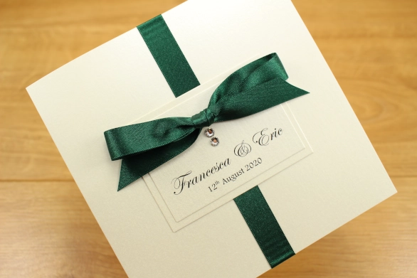  Lilac Wedding Invitation Classic Fold Flat Layered Ribbon White Simple Elegant
