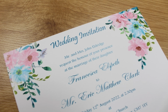 Water Colour Printed Wedding Invitation Flat Double Sided Summer Affordable
