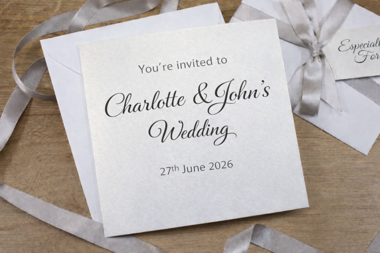 Black and white printed classic folded cheap affordable simple wedding invitation