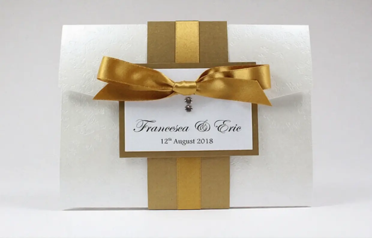 Gold and White Butterflies Pocketfold Wedding Invitations Antique Gold and White Butterfly Embossed Card - Customer Feedback Image