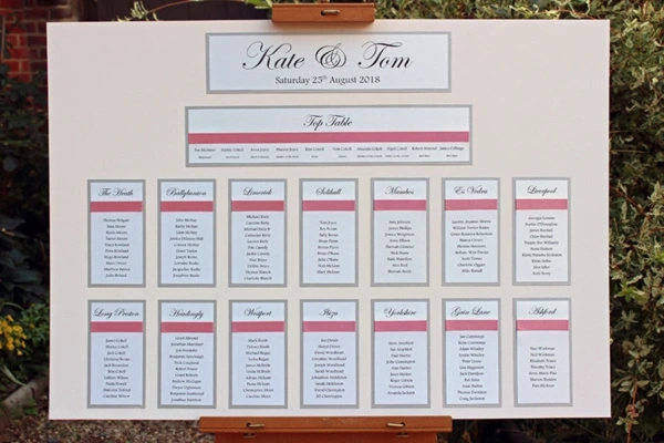 Wedding Table Plan Handmade Silver and Pink Wedding Theme - Customer Feedback Image