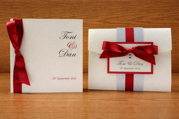 Scarltett berry red wedding invitations