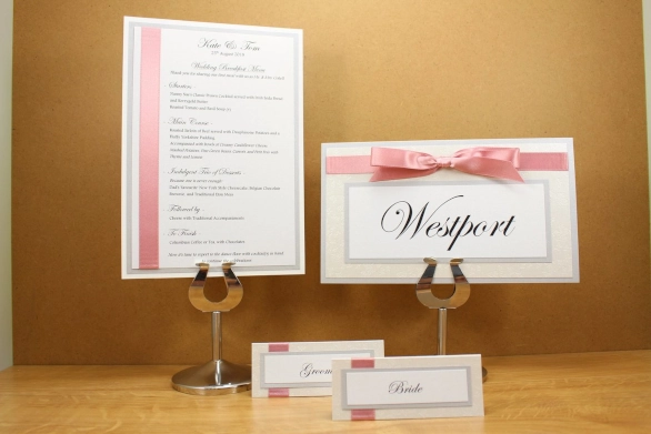 Wedding on the day stationery consisting of table names, place cards and a wedding breakfast menu
