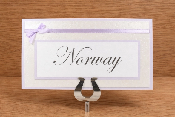 Wedding table name card made in lilac purple and white