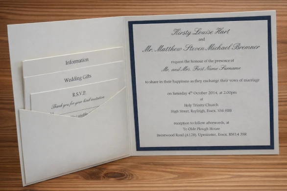 Navy Blue Pocket Wedding Invitations